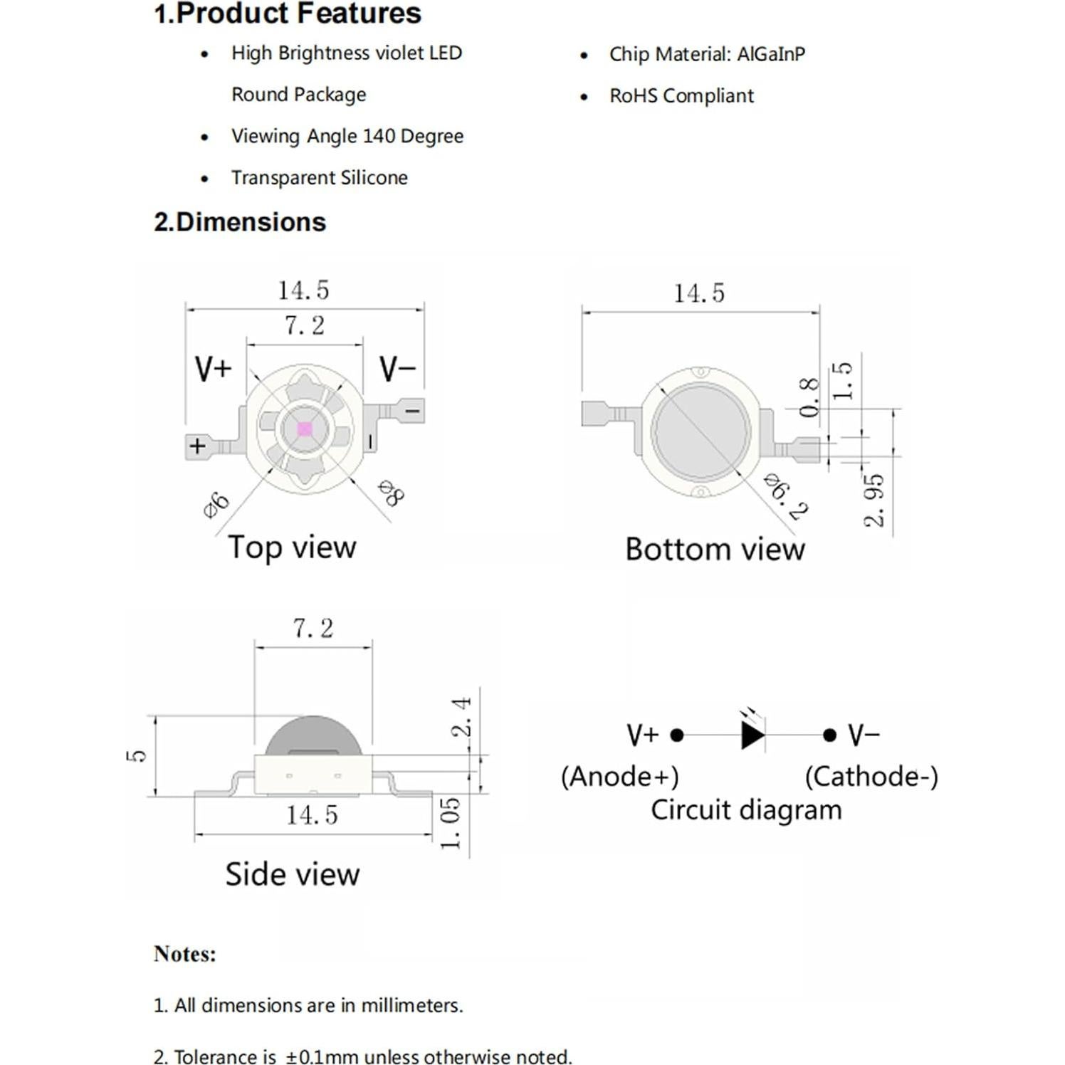 10 Chips LED 3W Alta Potencia LEDGUHON 410-415nm 700mA