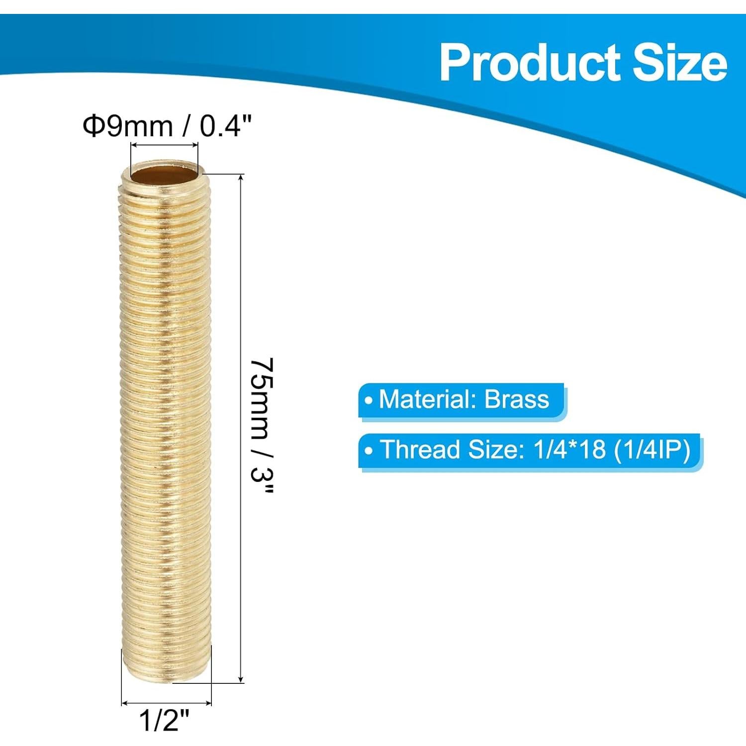Niple de Tubo de Lámpara PATIKIL de Latón 75mm - 5 Pcs