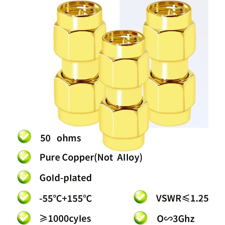 Adaptador Coaxial SMA Macho a Macho CNARIO 3 Piezas Dorado