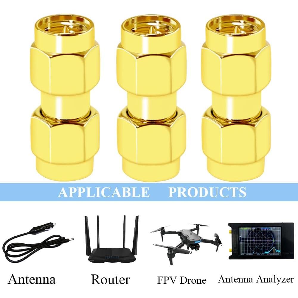 Adaptador Coaxial SMA Macho a Macho CNARIO 3 Piezas Dorado
