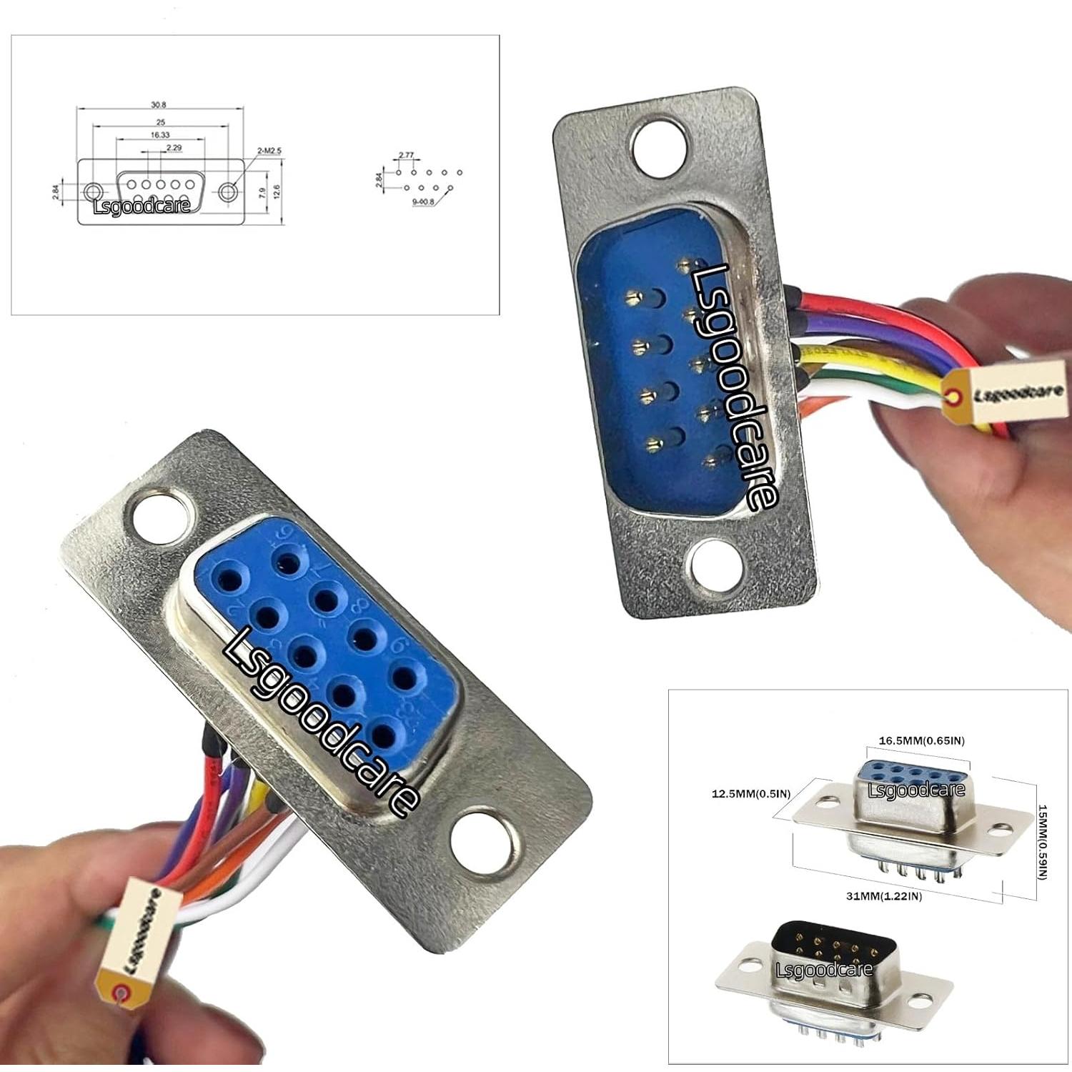 Conector RS232 DB9 Hembra Macho Lsgoodcare 9 Pin 30 cm