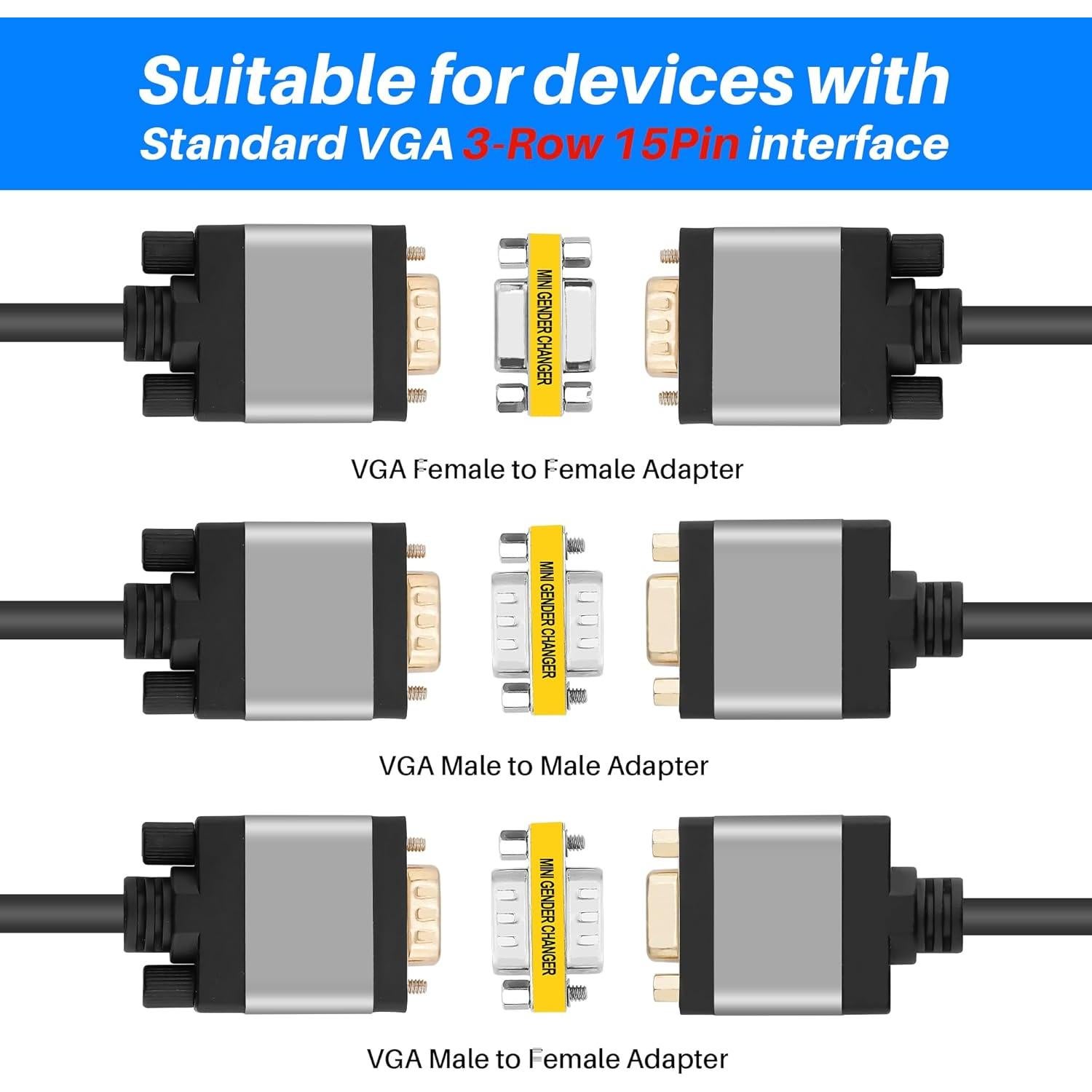 Adaptador VGA 15 Pines 6-Pack Purcopper 1080P para PC y Proyector