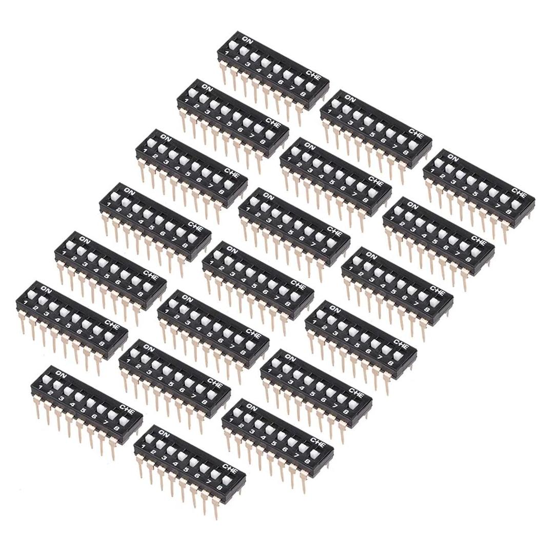 Interruptor DIP 20 Pcs uxcell 8 Posiciones 2.54mm Negro