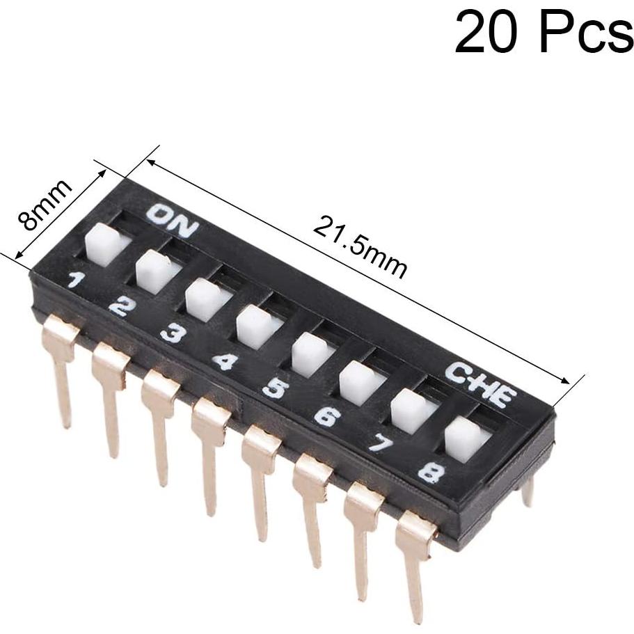 Interruptor DIP 20 Pcs uxcell 8 Posiciones 2.54mm Negro