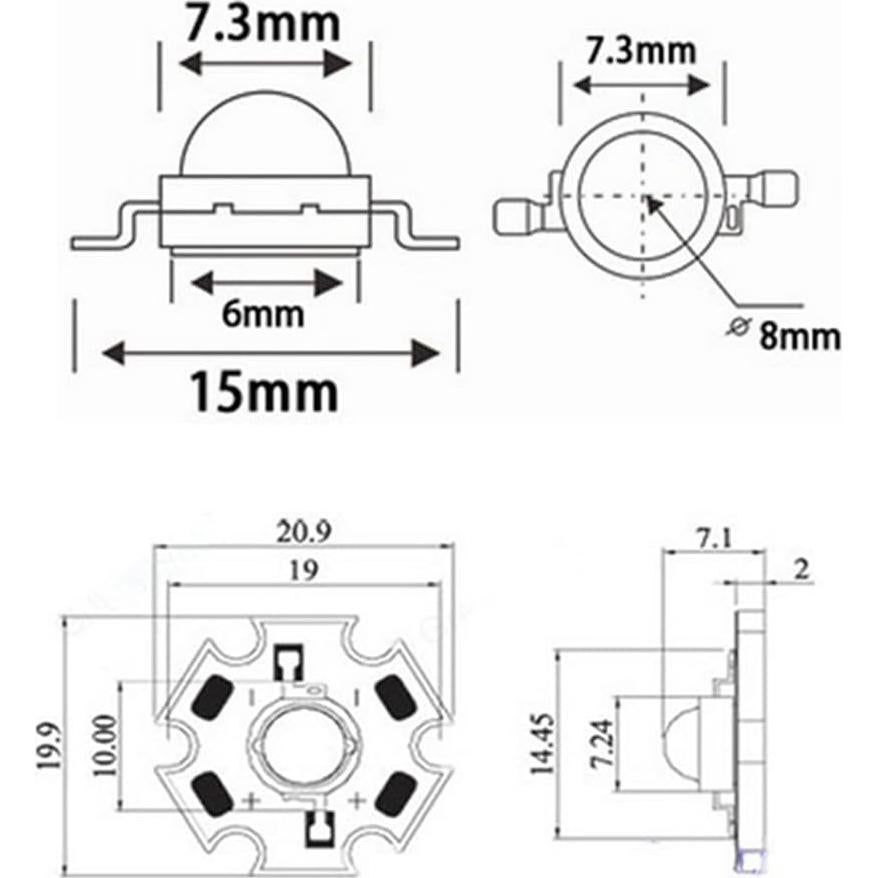 10 Chips LED Infrarrojos 3W Vrabocry 850nm con PCB 20mm