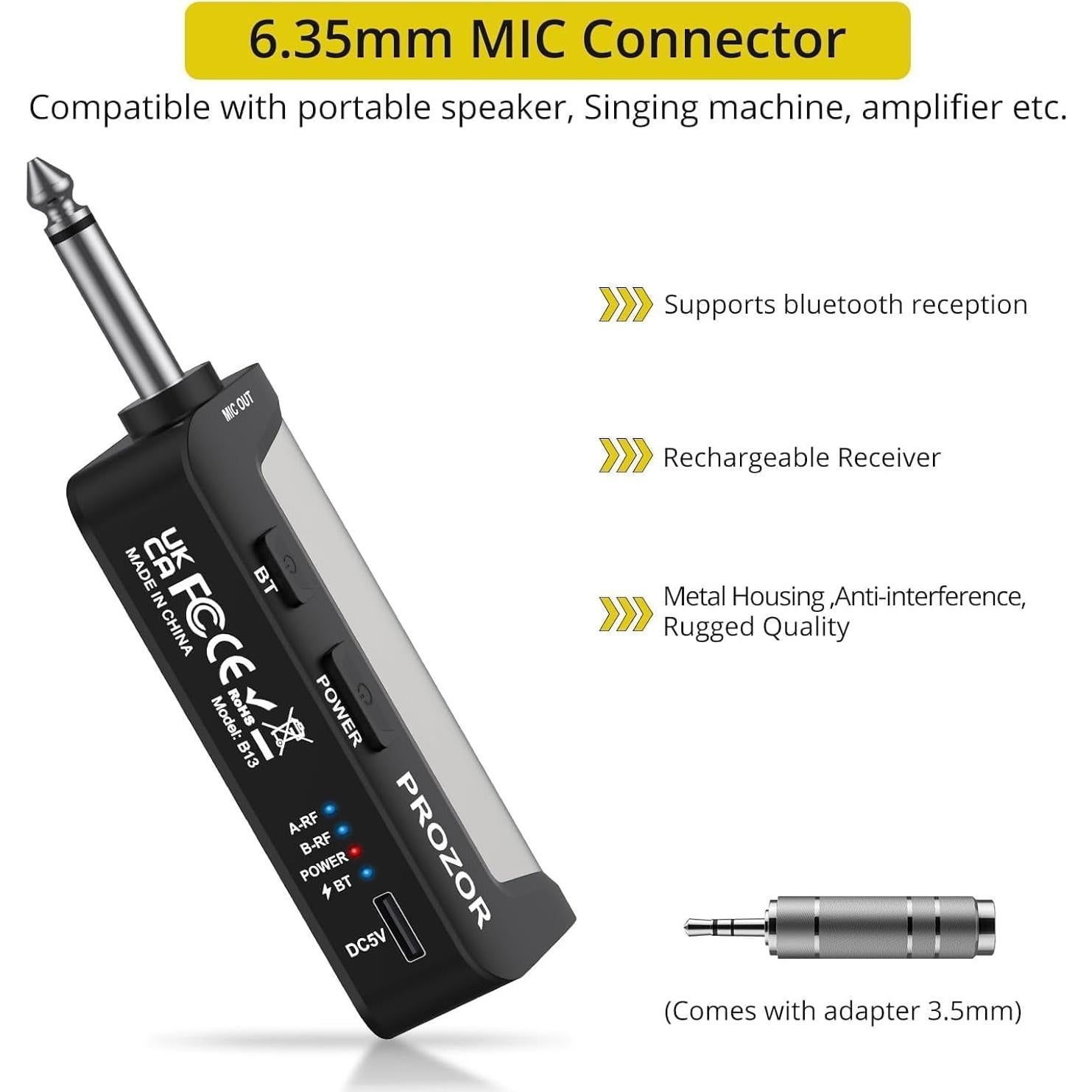 Micrófono Inalámbrico UHF PROZOR Doble de Mano Recargable