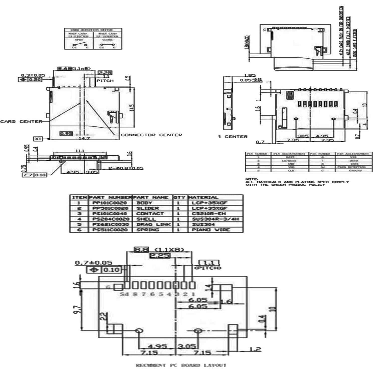 Conectores Micro SD XIAOYAOREN 20 unidades PCB push-push