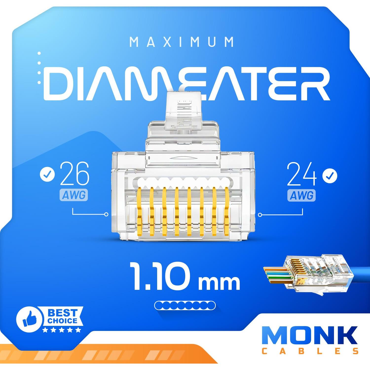 Cables Monk RJ45 CAT6 Passthrough 20 Unidades 30µ Oro