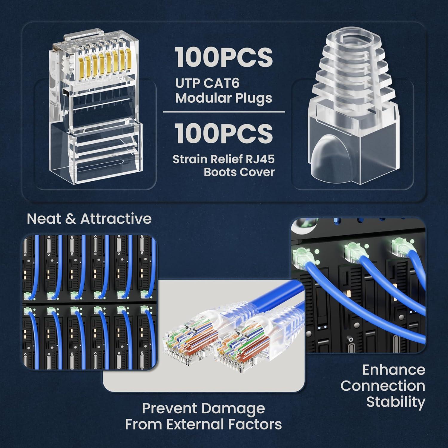 Conectores RJ45 Cat6 CableGeeker 100 Pcs + 100 Botas Alivio