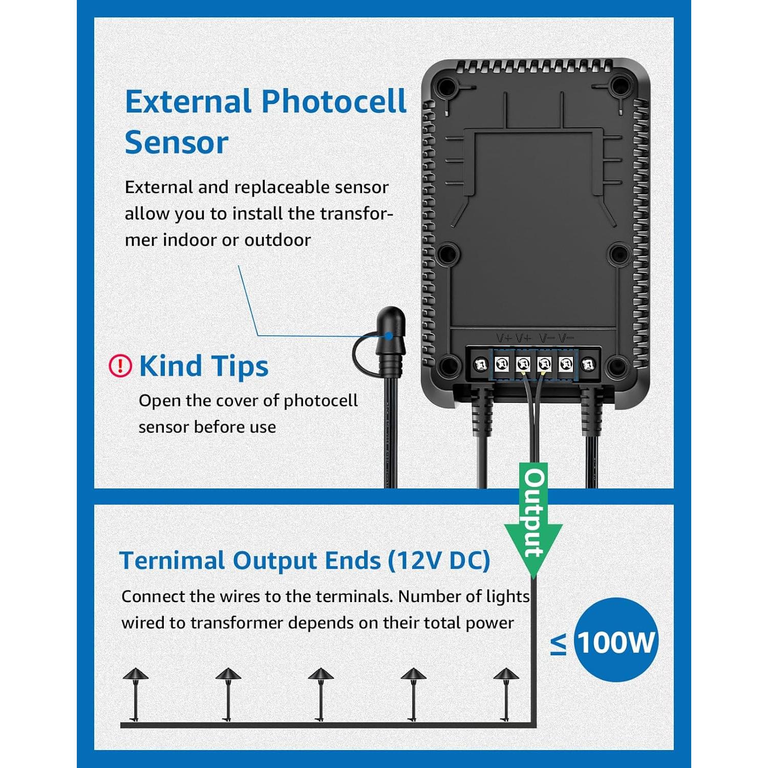 Transformador de Paisaje Sunvie 100W 120V CA a 12V CC