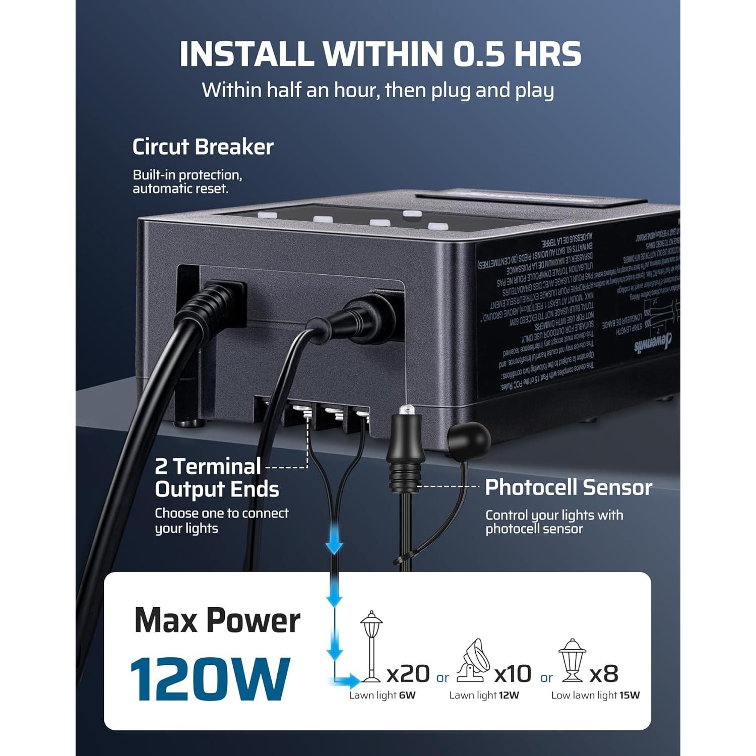 Transformador Bajo Voltaje Dewenwils 120W 12V CC con Sensor