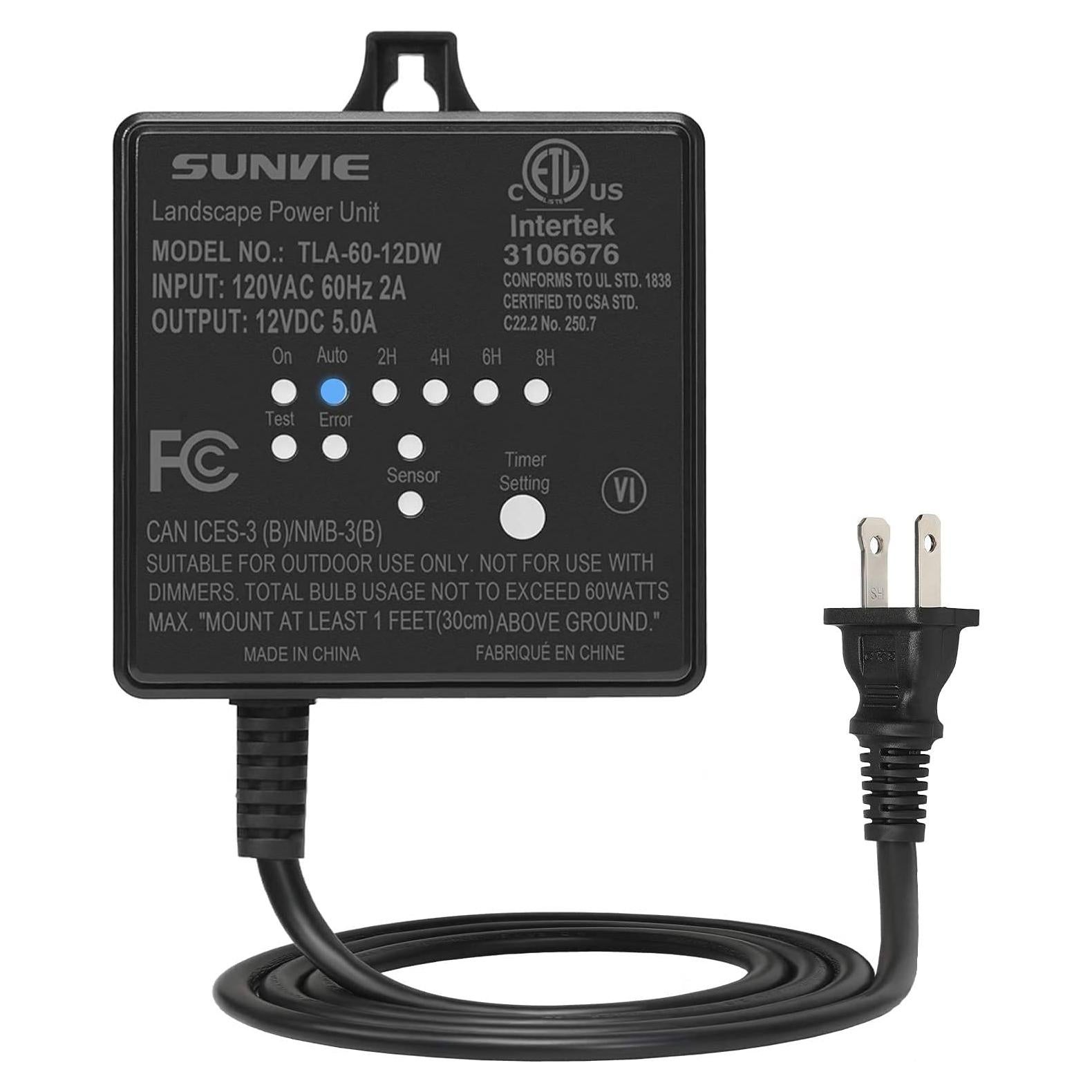 Transformador de Bajo Voltaje SUNVIE 60W con Temporizador y Sensor