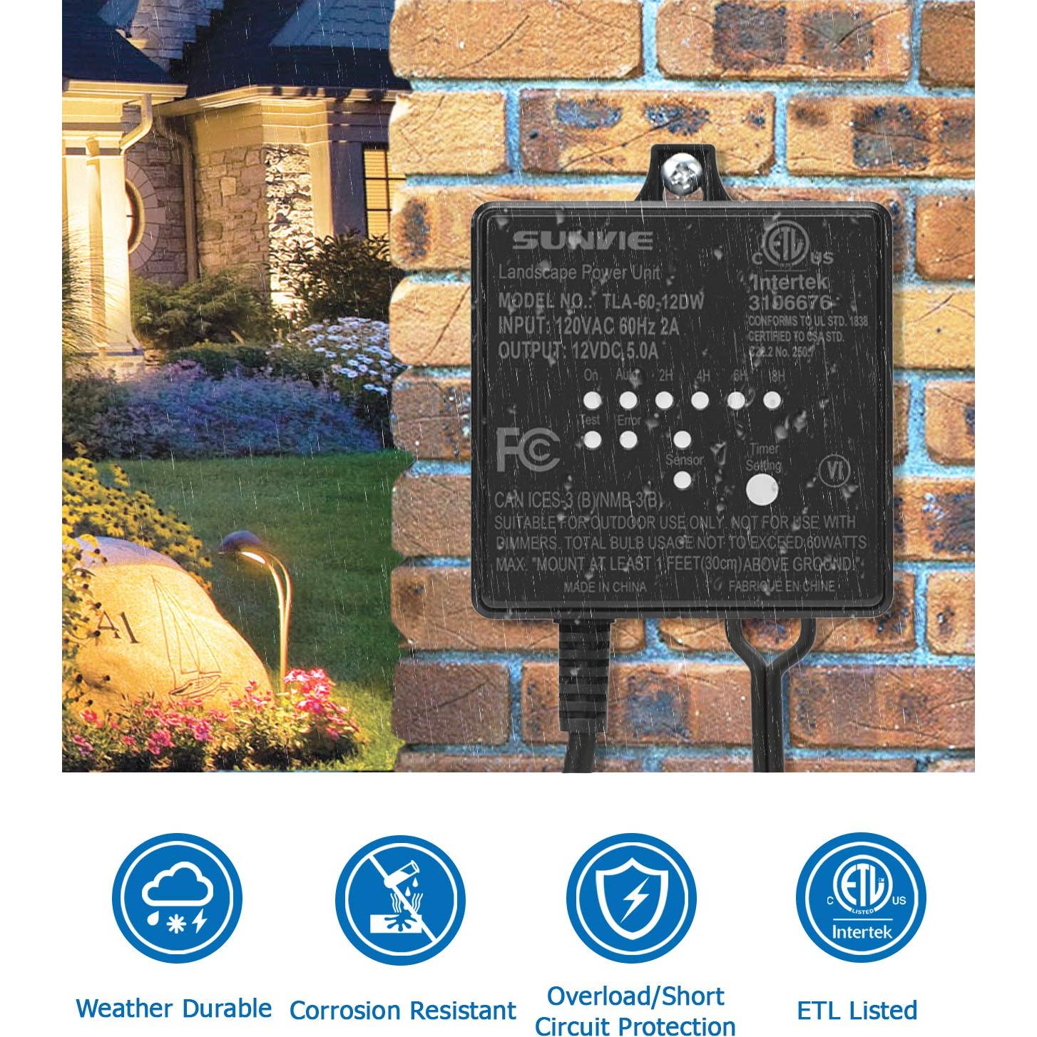 Transformador de Bajo Voltaje SUNVIE 60W con Temporizador y Sensor