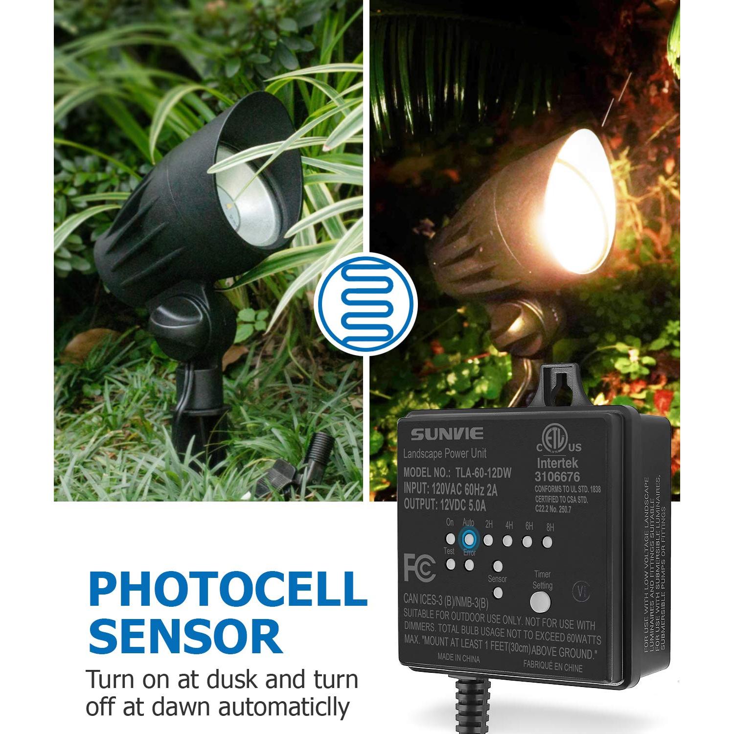 Transformador de Bajo Voltaje SUNVIE 60W con Temporizador y Sensor