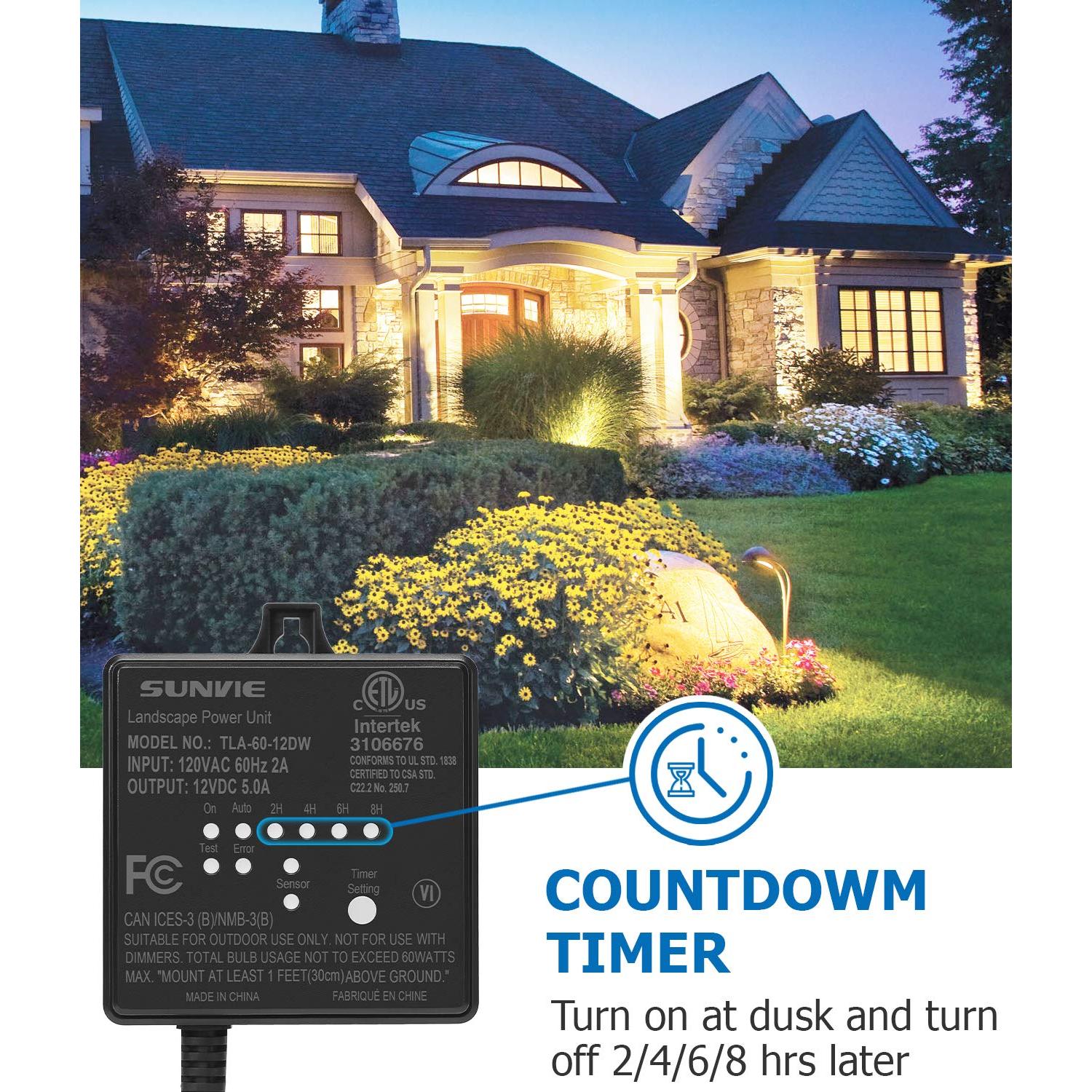 Transformador de Bajo Voltaje SUNVIE 60W con Temporizador y Sensor