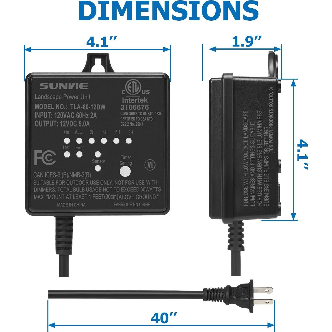 Transformador de Bajo Voltaje SUNVIE 60W con Temporizador y Sensor