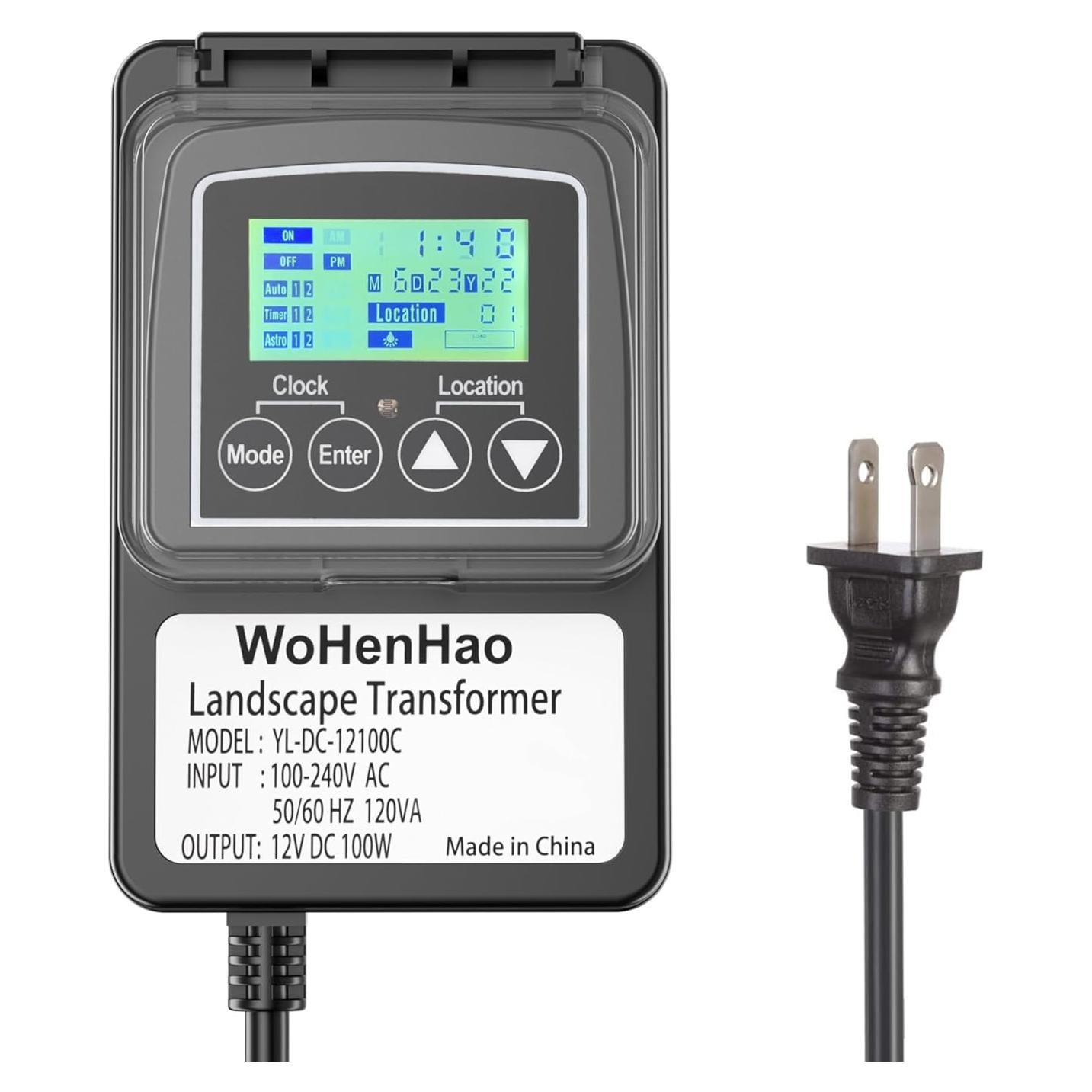 Transformador de Iluminación Wohenhao 100W 12V DC con Temporizador