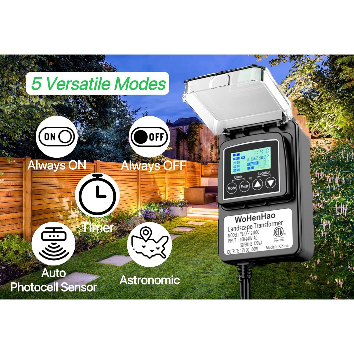 Transformador de Iluminación Wohenhao 100W 12V DC con Temporizador