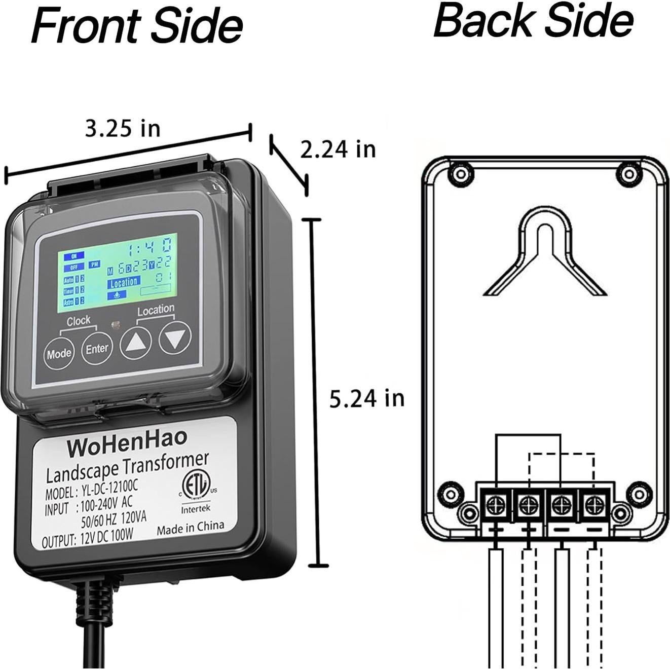 Transformador de Iluminación Wohenhao 100W 12V DC con Temporizador