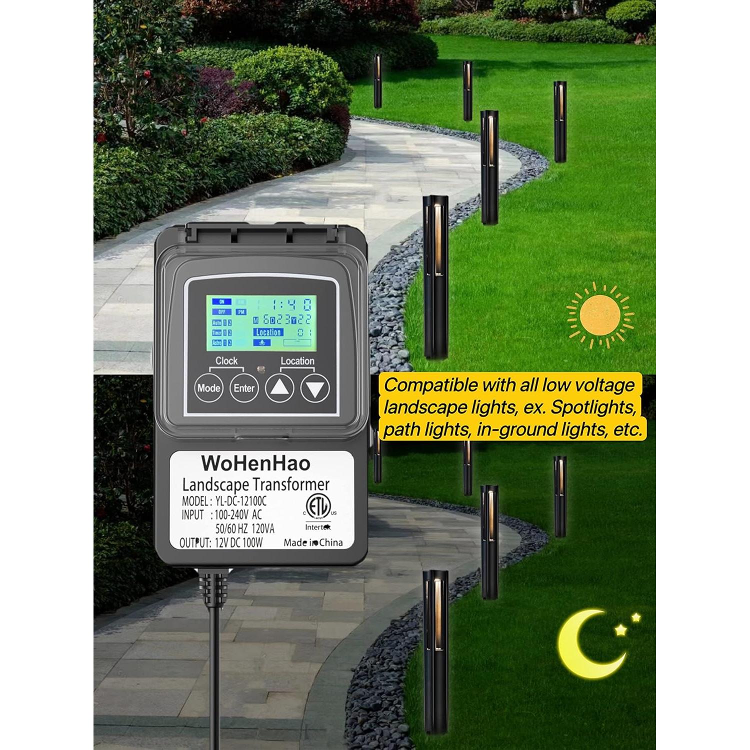 Transformador de Iluminación Wohenhao 100W 12V DC con Temporizador