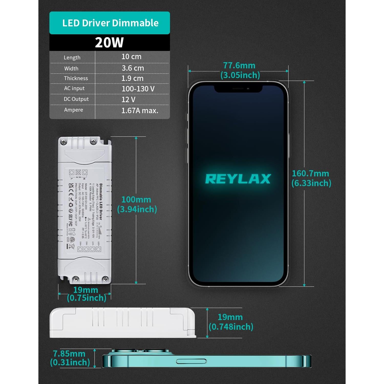 Controlador LED Regulable 12V 20W REYLAX - Ahorro Energía