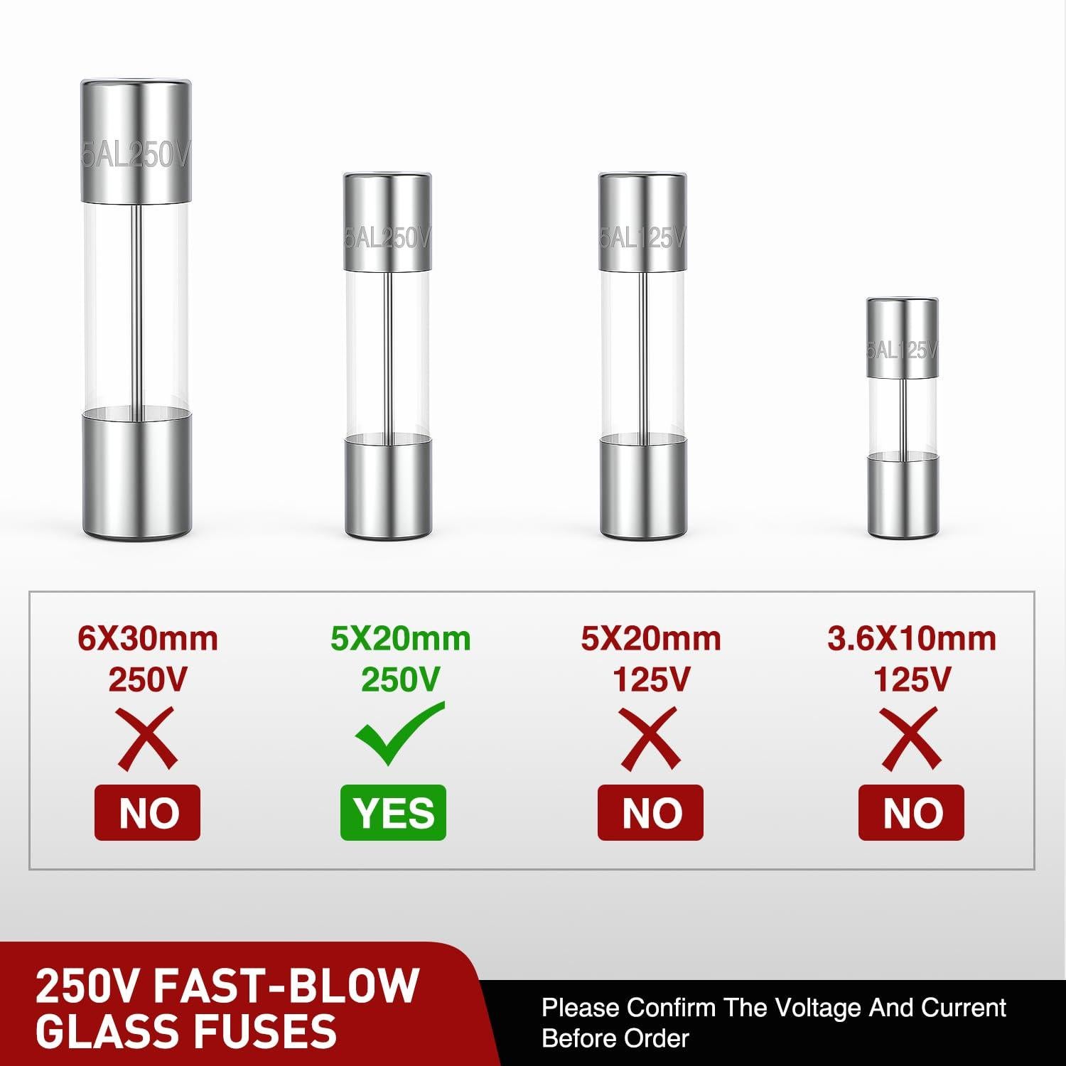 Kit de Fusibles de Vidrio Nilight 150PCS 5x20mm 16AWG 250V