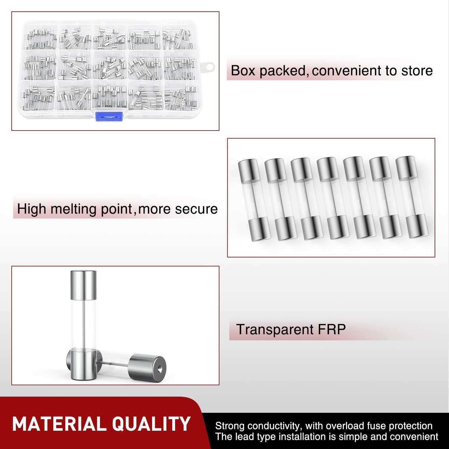Kit de Fusibles de Vidrio Nilight 150PCS 5x20mm 16AWG 250V
