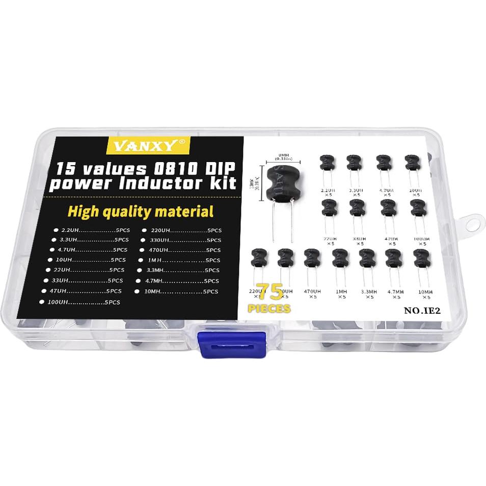 Kit de 75 Inductores Radiales VANXY 2.2uH a 10mH 8x10mm
