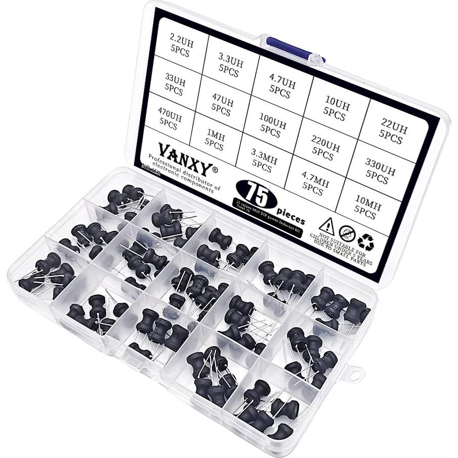 Kit de 75 Inductores Radiales VANXY 2.2uH a 10mH 8x10mm