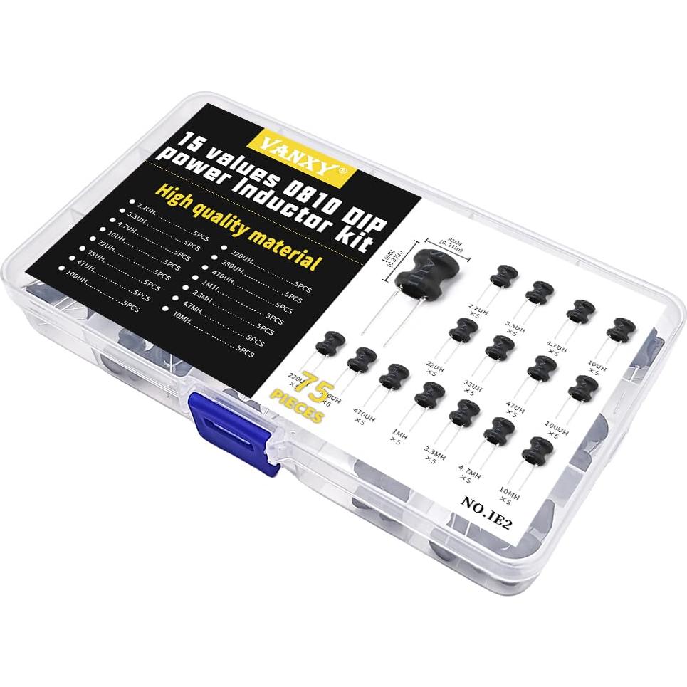 Kit de 75 Inductores Radiales VANXY 2.2uH a 10mH 8x10mm