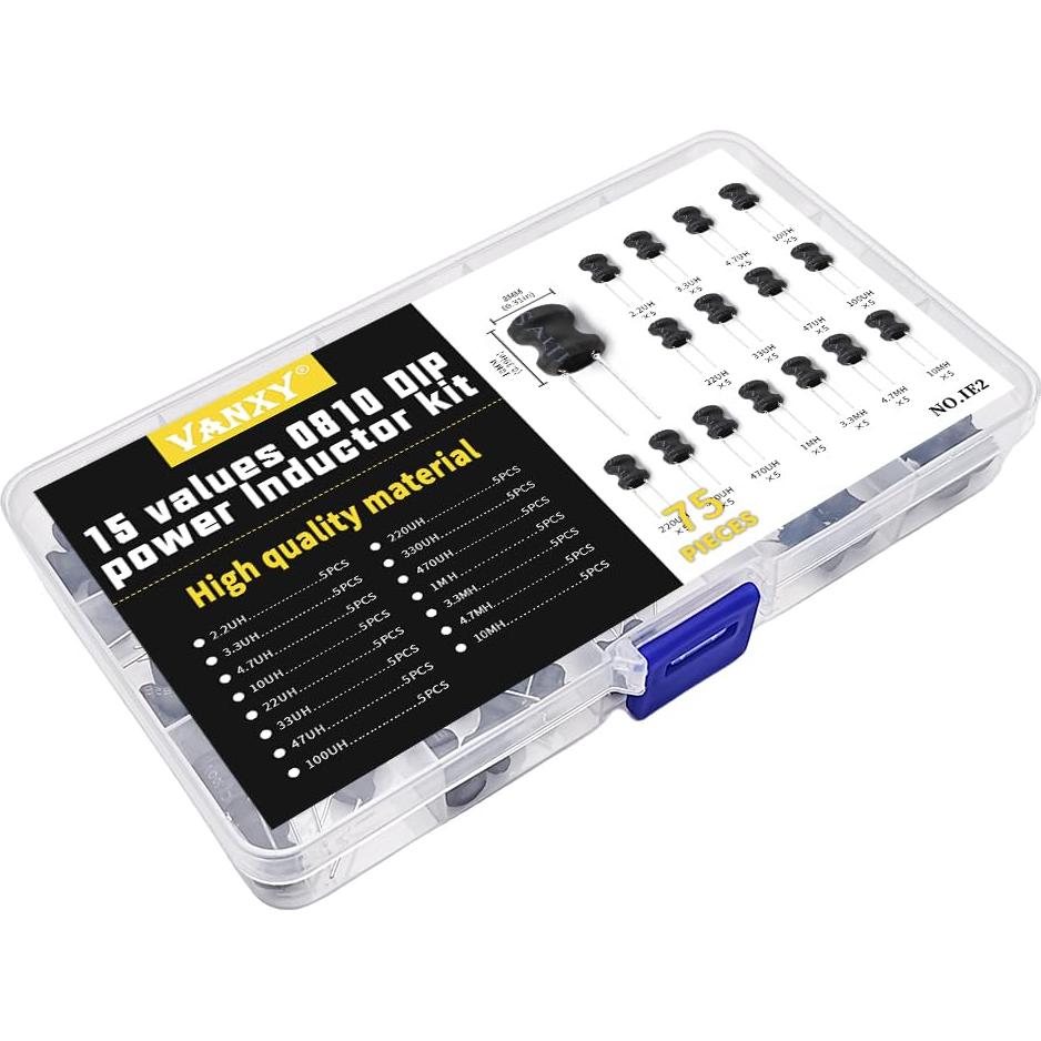 Kit de 75 Inductores Radiales VANXY 2.2uH a 10mH 8x10mm