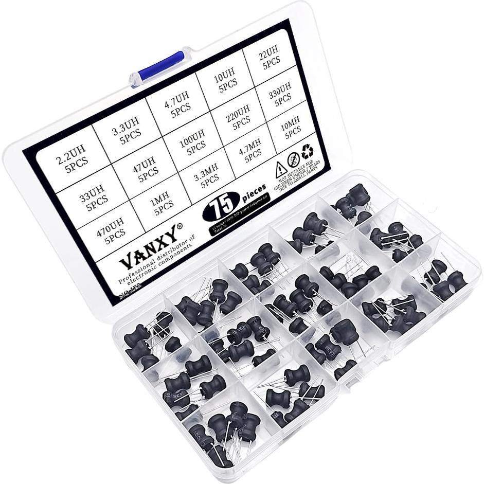 Kit de 75 Inductores Radiales VANXY 2.2uH a 10mH 8x10mm