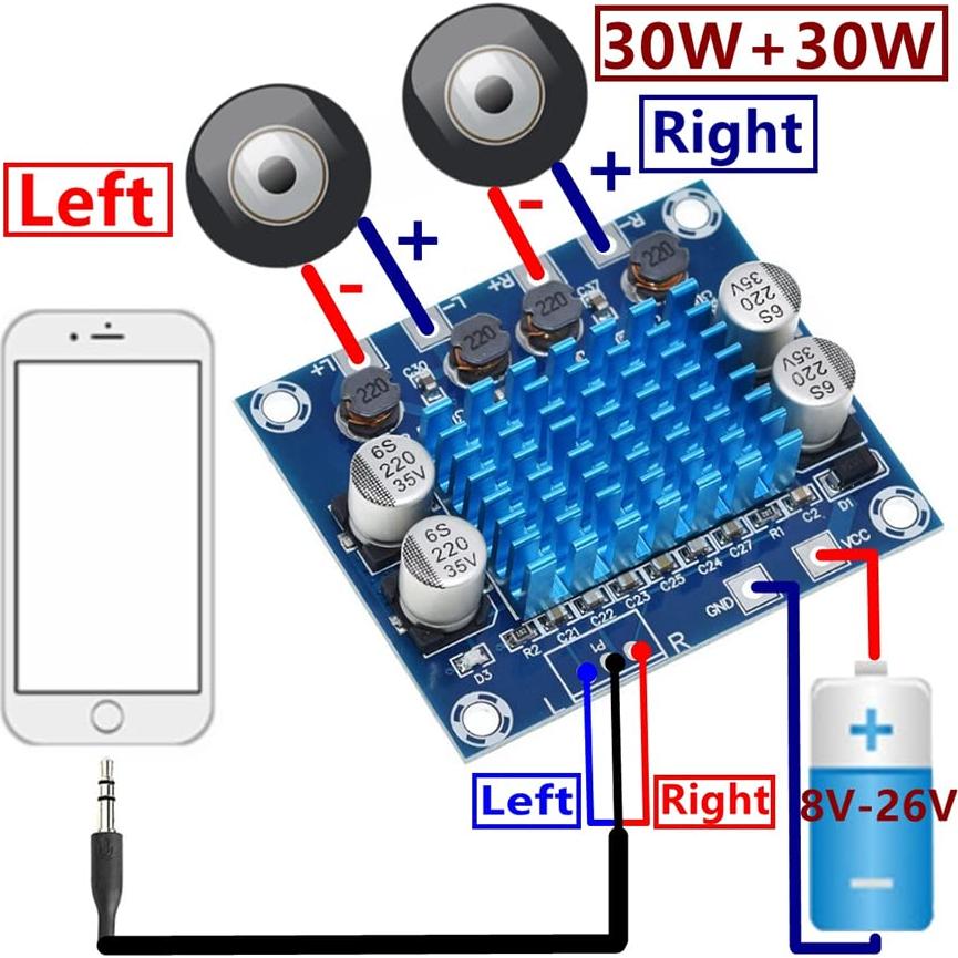 Placa Amplificador Estéreo Digital HiLetgo TPA3110 30W+30W