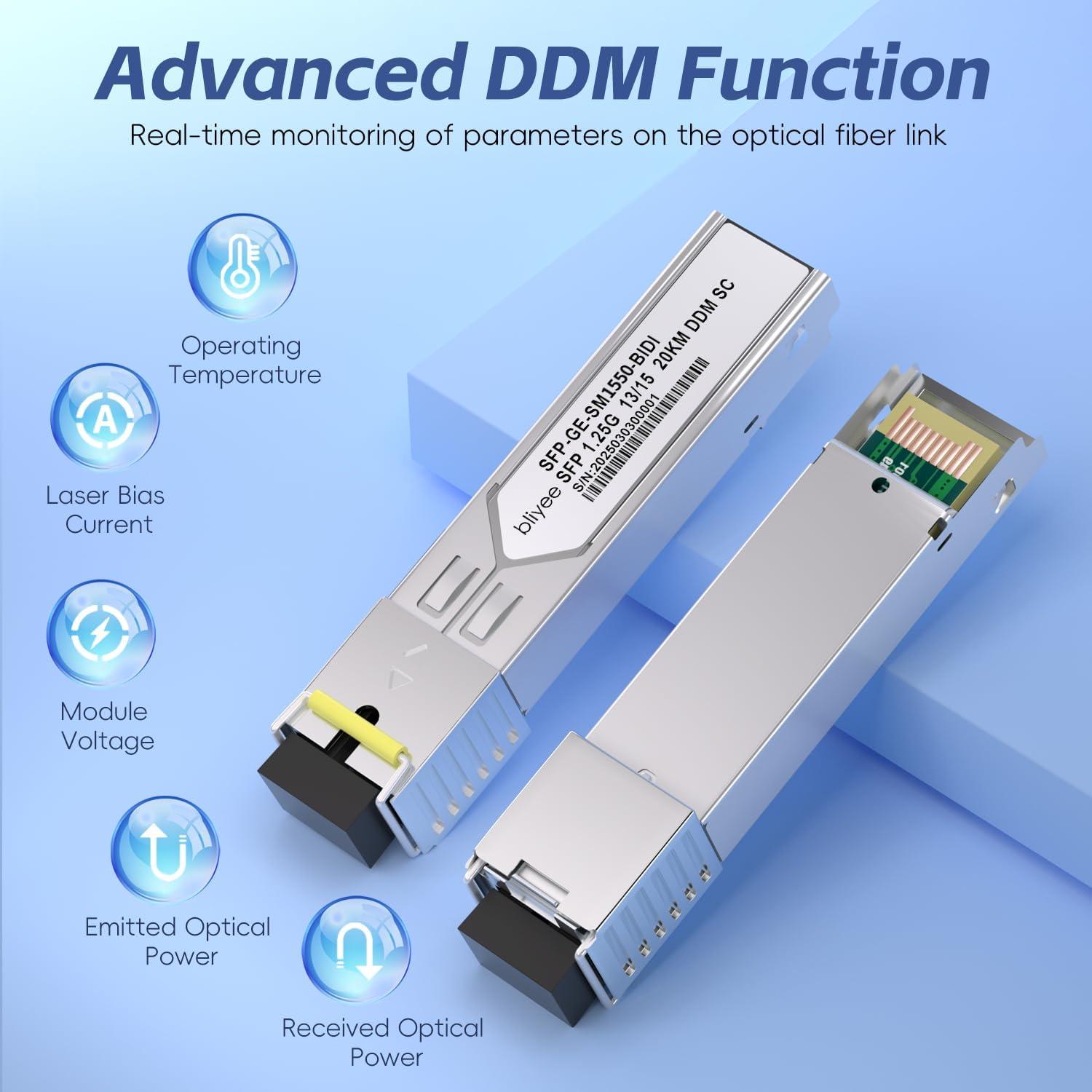 Módulo Transceptor SFP BLIYEE SC Simplex 1.25G 20KM Monomodo