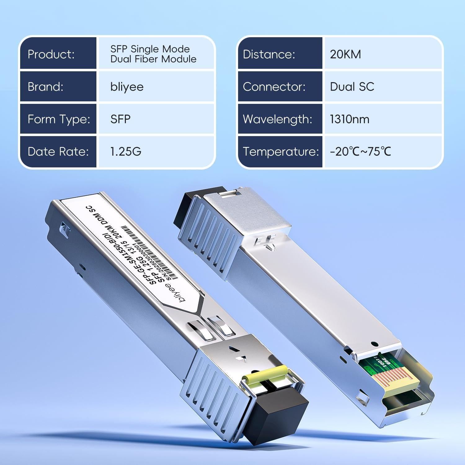 Módulo Transceptor SFP BLIYEE SC Simplex 1.25G 20KM Monomodo