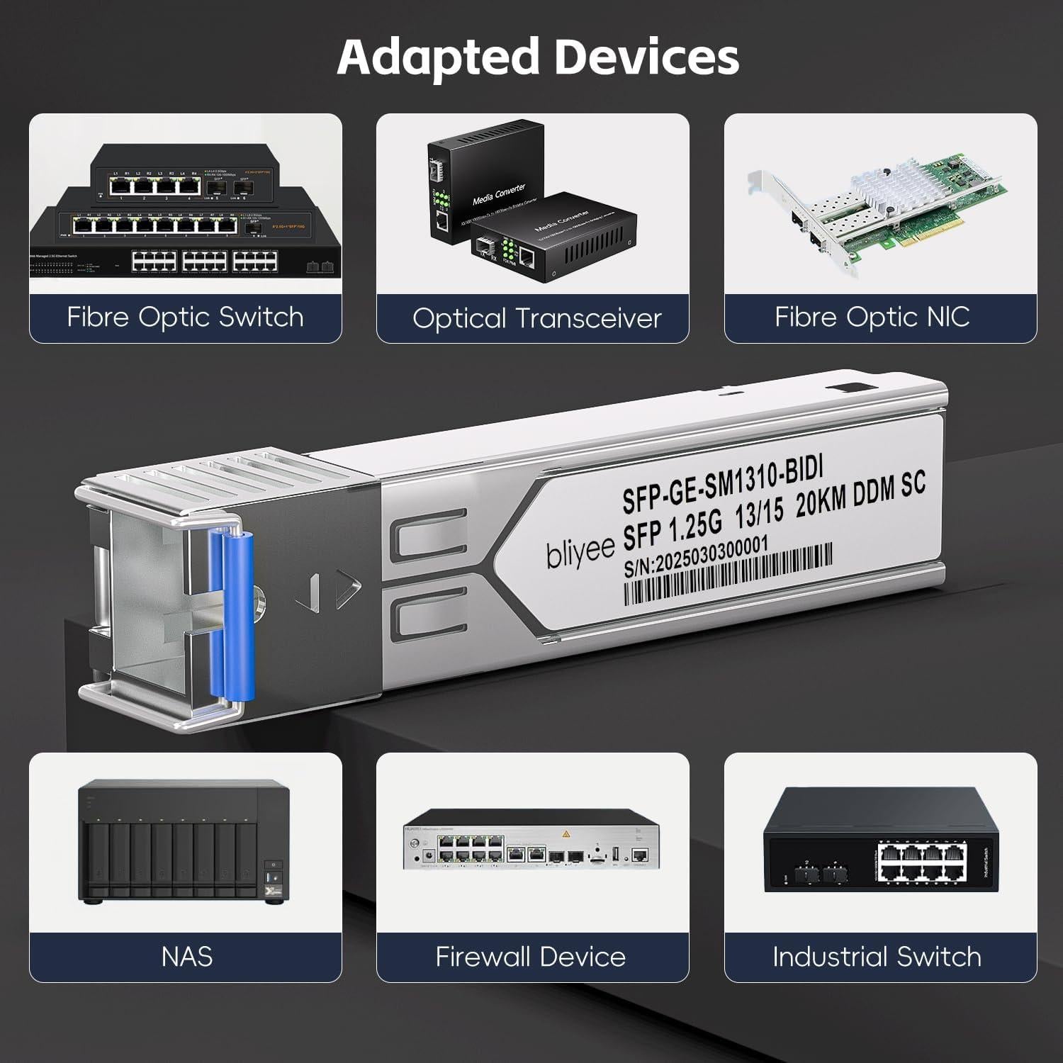 Módulo Transceptor SFP BLIYEE SC Simplex 1.25G 20KM Monomodo