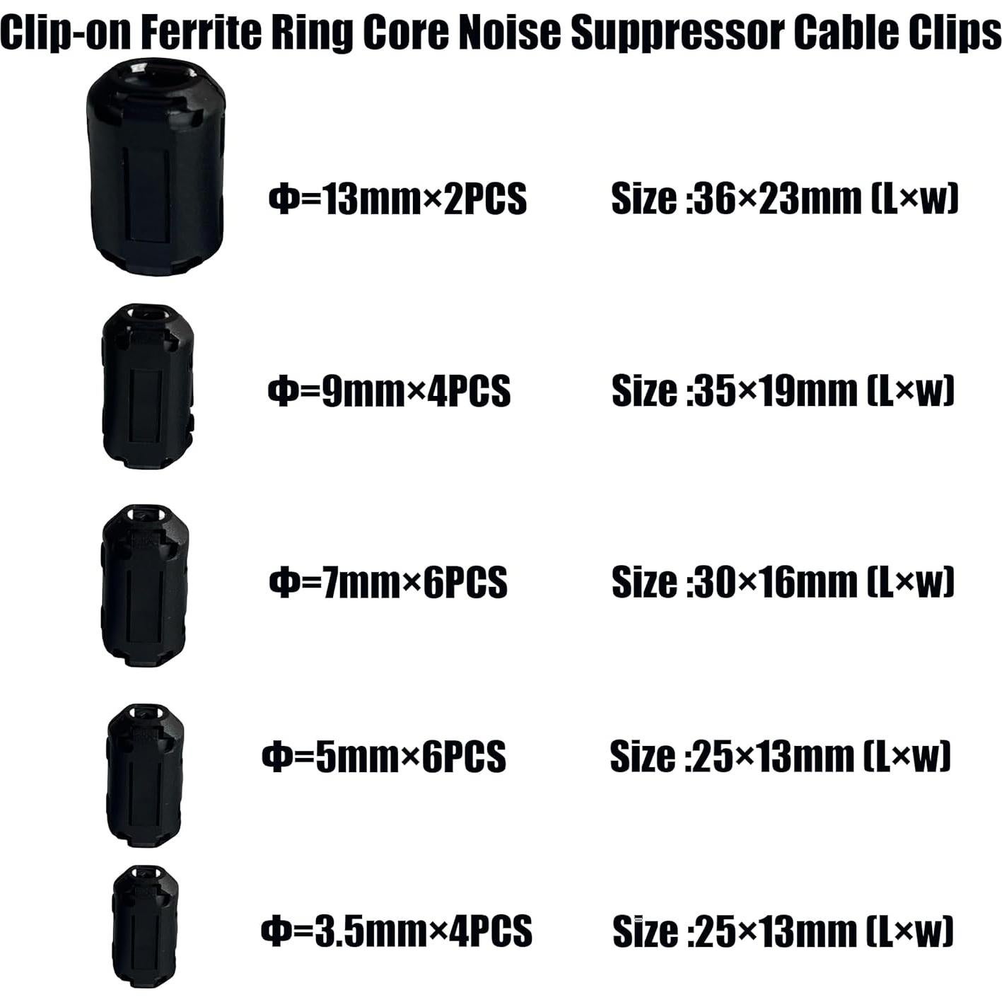 Juego de Clips de Cable de Núcleo de Ferrita Umoko 22 Piezas