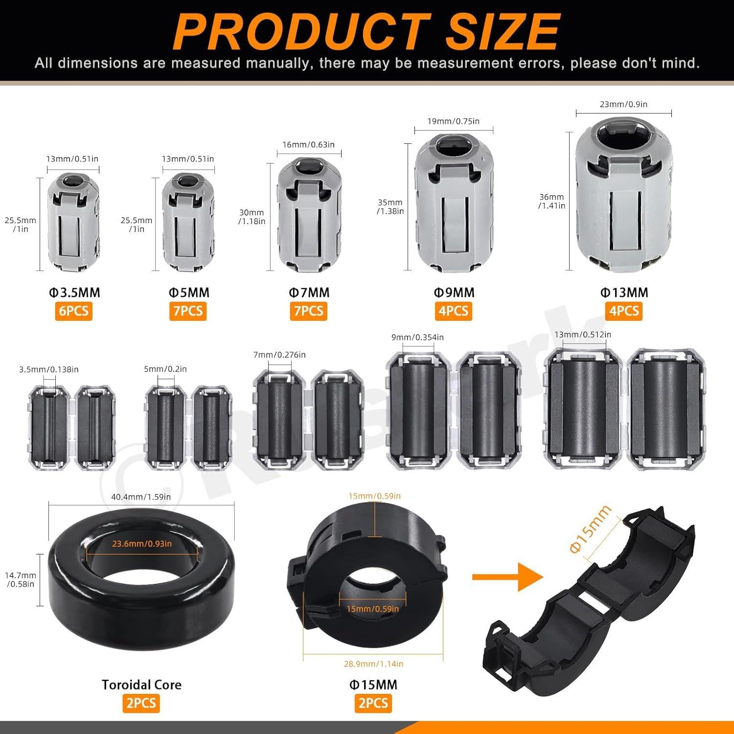 Kit de 32 Núcleos de Anillo de Ferrita Gris Rustark