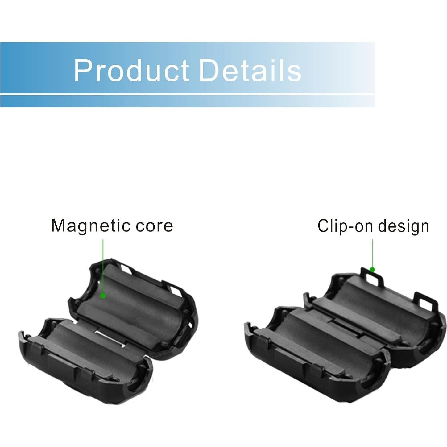 Paquete de 10 Perlas de Ferrita 9MM iSKUKA - Clip para Cable