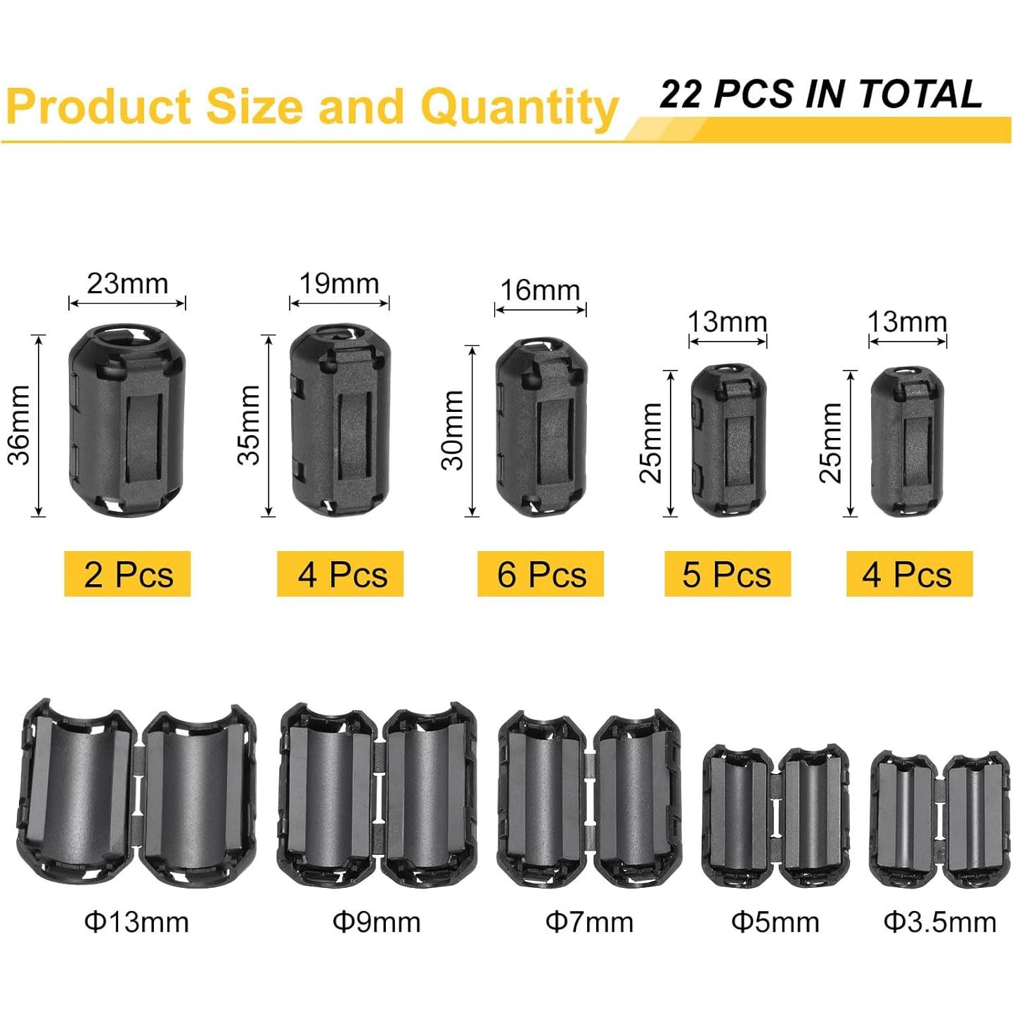 Núcleo de Anillo de Ferrita Clip-on MECCANIXITY 22 Pcs 3.5-13mm