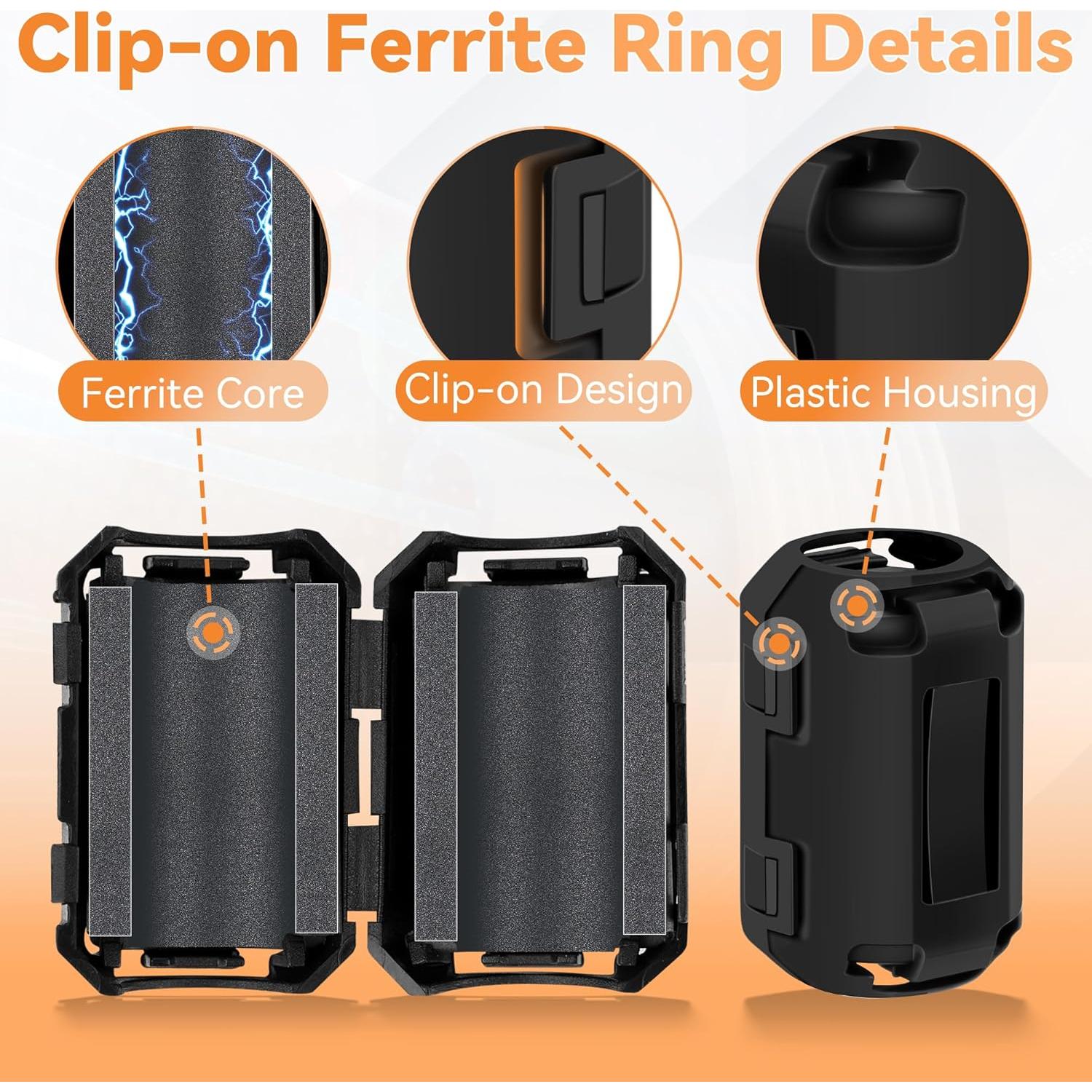 25 Clips de Ferrita COITEK para Supresión de Ruido EMI RFI