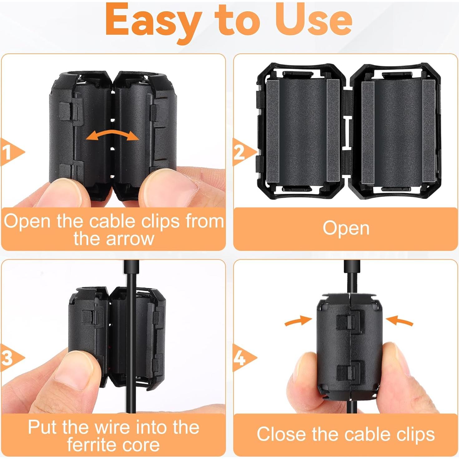 25 Clips de Ferrita COITEK para Supresión de Ruido EMI RFI