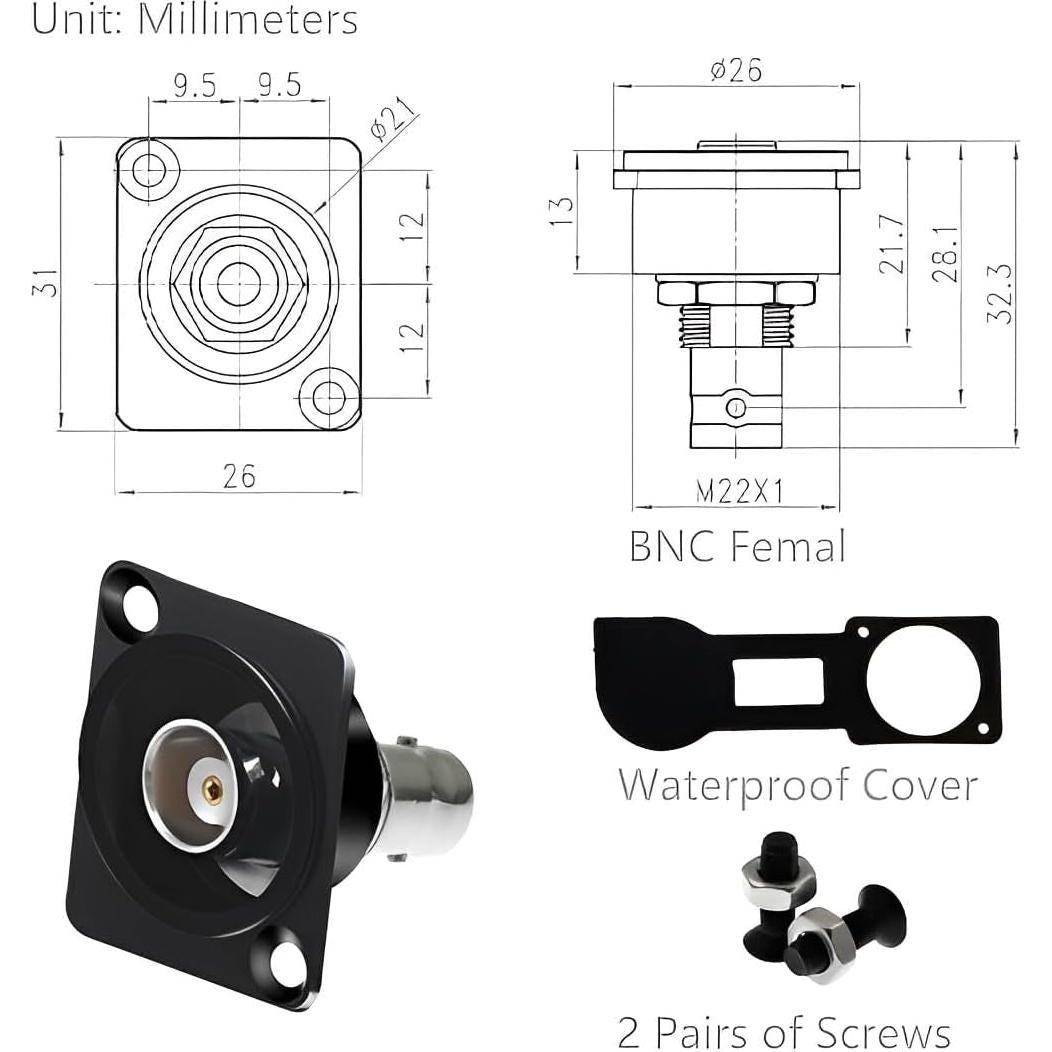 Conector BNC D-Type 50 Ohm Hembra a Hembra YiKaiEn