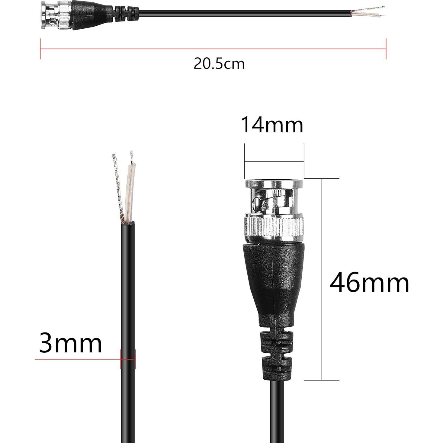 Cable Pigtail BNC Macho MEIRIYFA 0.2m para CCTV - 5 Pcs