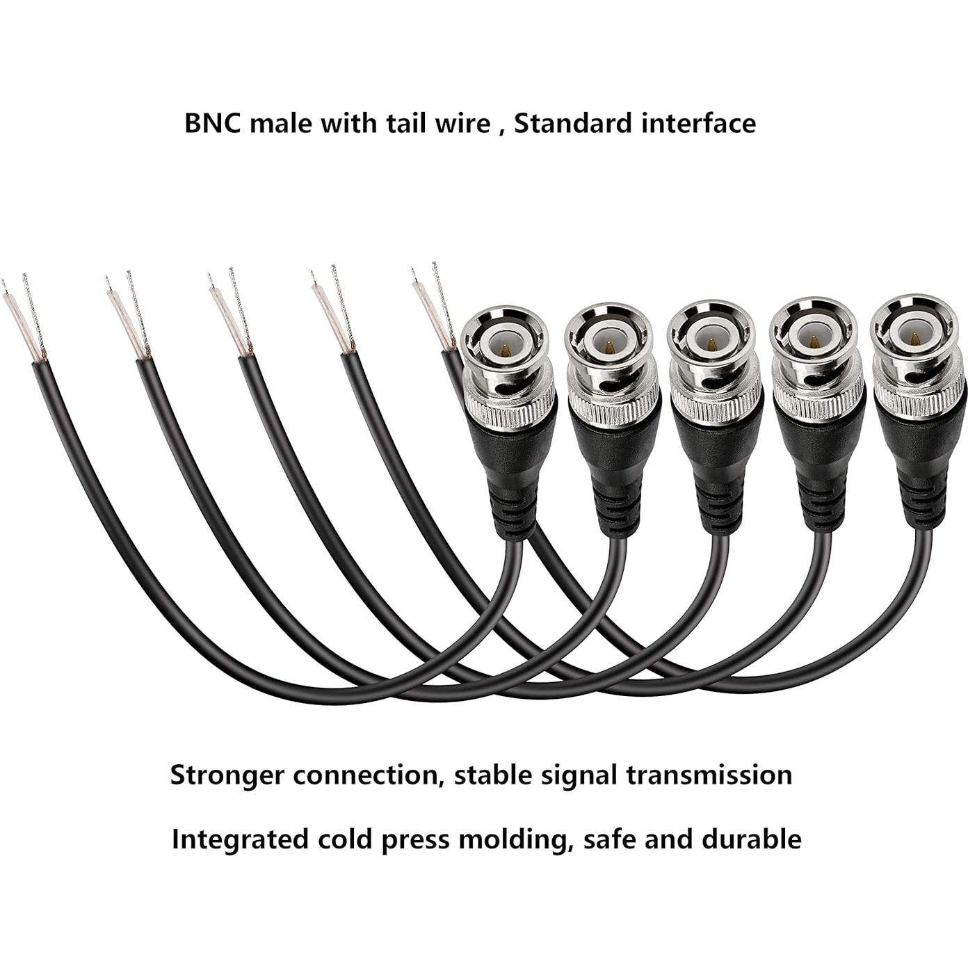 Cable Pigtail BNC Macho MEIRIYFA 0.2m para CCTV - 5 Pcs