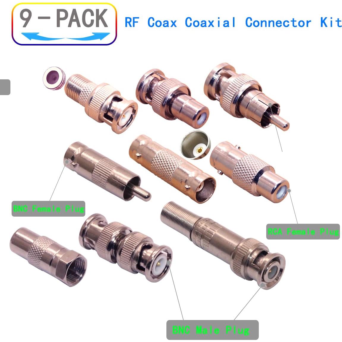 Kit de Conectores Coaxiales RF 9 Piezas BNC RCA ZJKJHJY