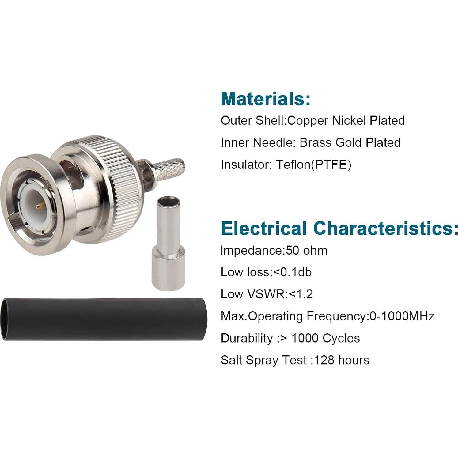 Paquete de 10 Conectores Crimp BNC Macho 50 Ohm para Coaxial