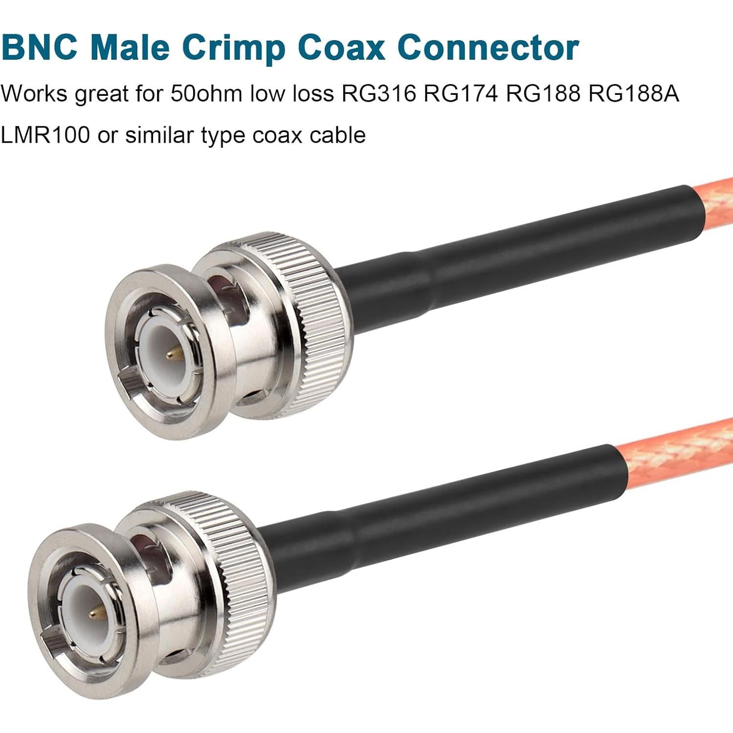 Paquete de 10 Conectores Crimp BNC Macho 50 Ohm para Coaxial