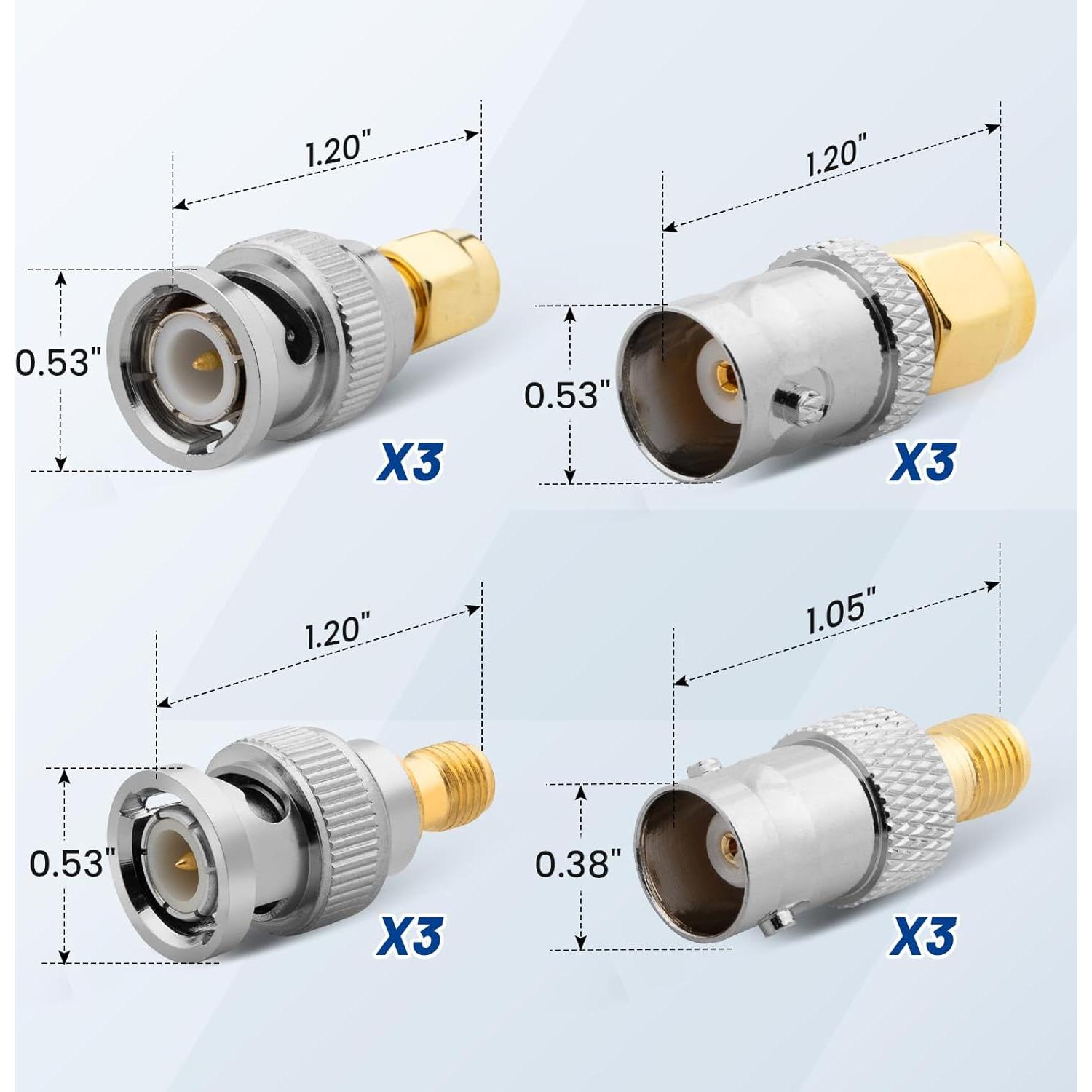 Kit de Adaptadores Coaxiales SMA a BNC 12 Piezas 50 Ohm Anina