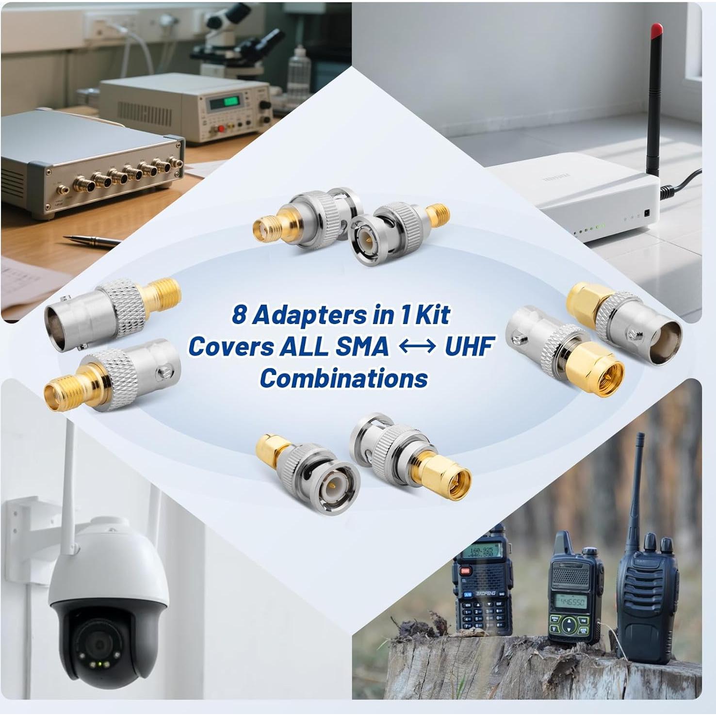 Kit de Adaptadores Coaxiales SMA a BNC 12 Piezas 50 Ohm Anina